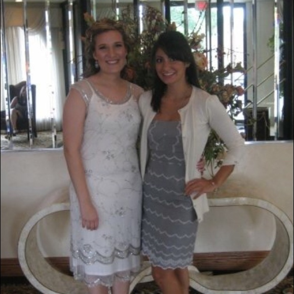 Jcrew grey linen with white embroidery.